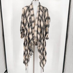 Kori America Plaid Frayed Edge Cardigan